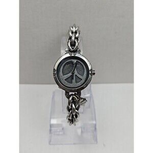 Lucky Brand Peace Sign Chain Bracelet Watch Quartz New Battery Silver Womens